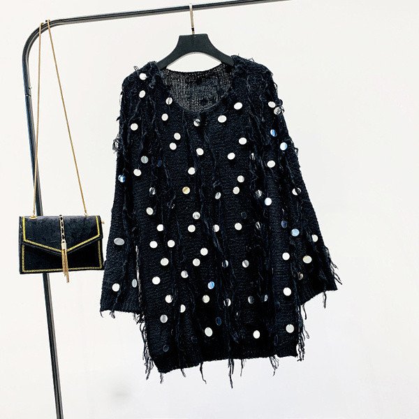 Νέο μοντέλο γυναικείο πουλόβερ με πούλιες και O-λαιμόκοψη