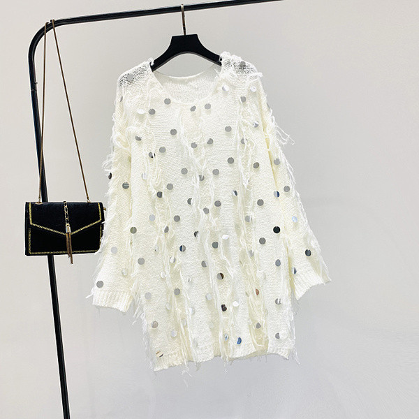 Νέο μοντέλο γυναικείο πουλόβερ με πούλιες και O-λαιμόκοψη