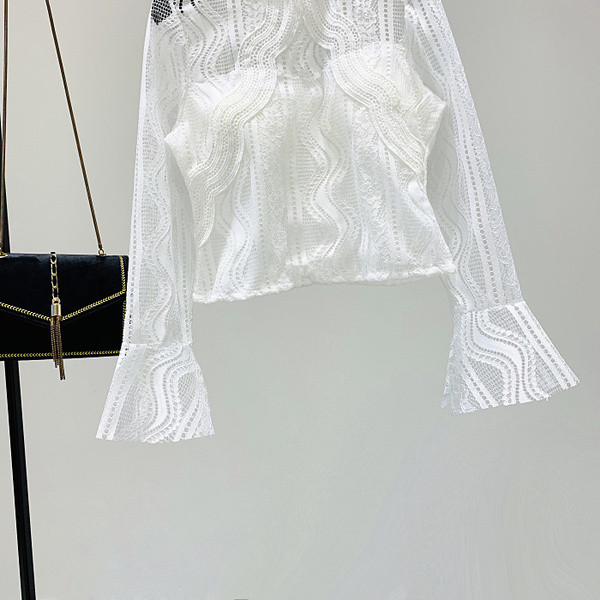 Új modell női csipke ing lótusz ujjú fehér és fekete színben