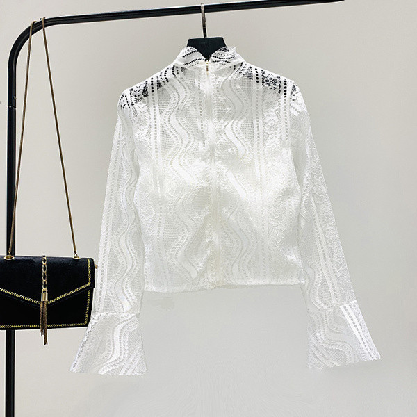 Új modell női csipke ing lótusz ujjú fehér és fekete színben