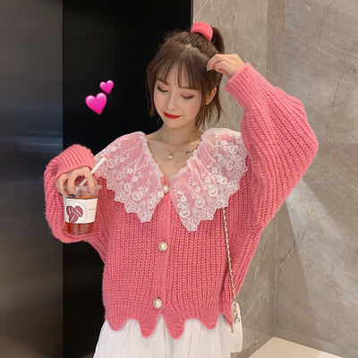 Női modern rövid kardigán két színben, csipkével