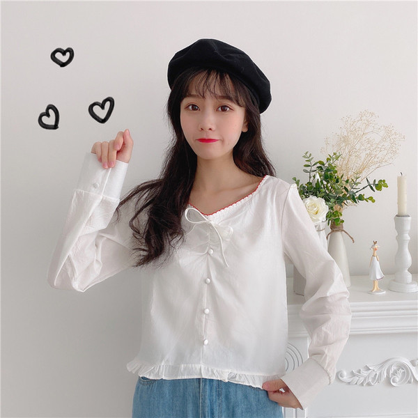 Γυναικεία κοντή μπλούζα σε δύο χρώματα με κουμπιά και κορδόνια