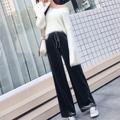 Дамско модерен кадифен панталон в два цвята с еластична талия