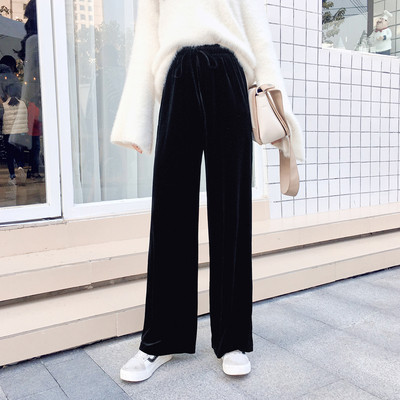 Дамско модерен кадифен панталон в два цвята с еластична талия