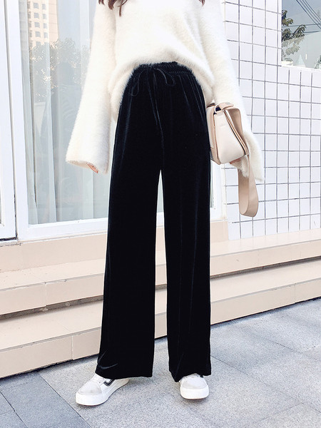 Дамско модерен кадифен панталон в два цвята с еластична талия