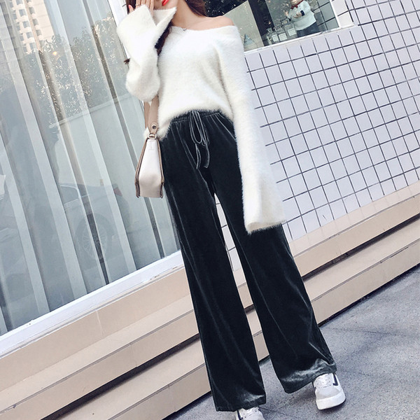 Дамско модерен кадифен панталон в два цвята с еластична талия