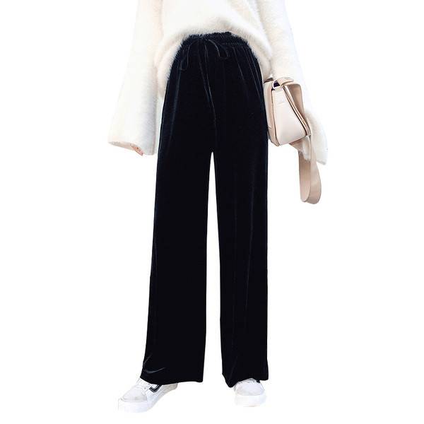 Дамско модерен кадифен панталон в два цвята с еластична талия