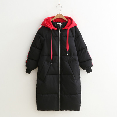 Jachetă lungă de iarnă casual de damă, cu glugă și buzunar, în alb, negru și galben