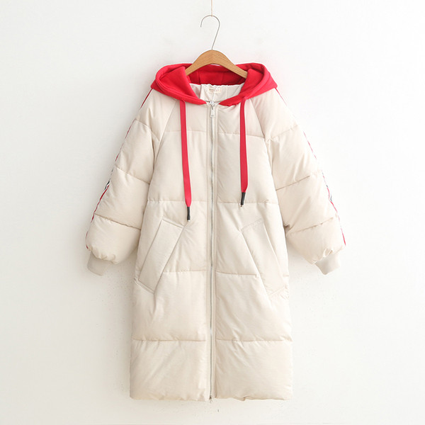 Jachetă lungă de iarnă casual de damă, cu glugă și buzunar, în alb, negru și galben