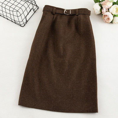 Μοντέρνα γυναικεία φούστα σε τρία χρώματα με ζώνη και υψηλή μέση