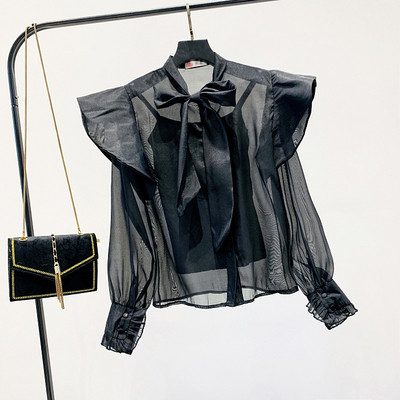 Aktuális női tüll ing megkötős fehér, fekete és rózsaszín színekben