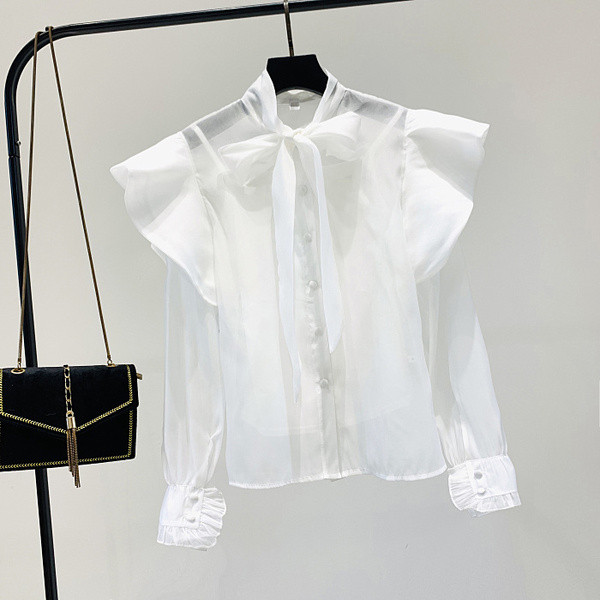 Aktuális női tüll ing megkötős fehér, fekete és rózsaszín színekben