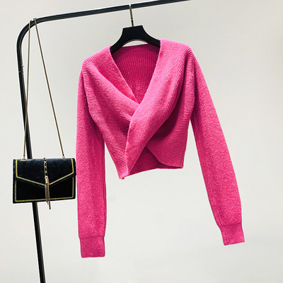 Pulover de dama model nou cu decolteu adanc Spitz in alb, portocaliu si roz