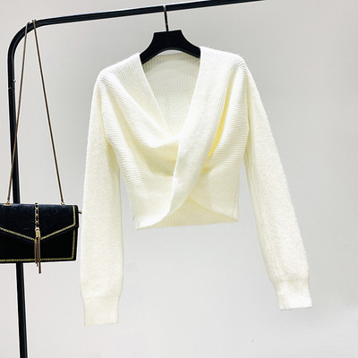 Pulover de dama model nou cu decolteu adanc Spitz in alb, portocaliu si roz