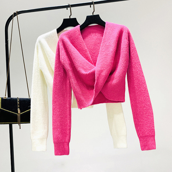 Pulover de dama model nou cu decolteu adanc Spitz in alb, portocaliu si roz