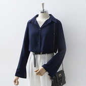 Cămașă de damă cu guler clasic și mâneci largi de culoare albastru închis