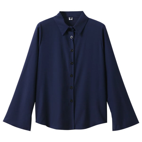 Cămașă de damă cu guler clasic și mâneci largi de culoare albastru închis