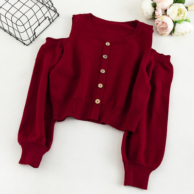 Pulover de dama modern cu nasturi si umerii goi in mai multe culori