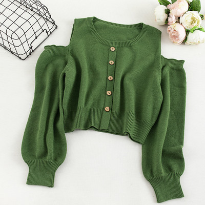 Pulover de dama modern cu nasturi si umerii goi in mai multe culori