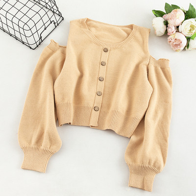 Pulover de dama modern cu nasturi si umerii goi in mai multe culori