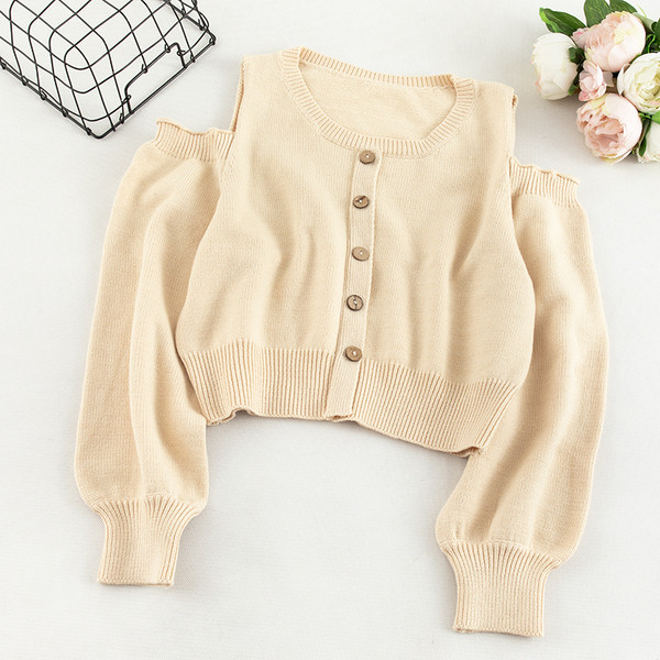 Pulover de dama modern cu nasturi si umerii goi in mai multe culori