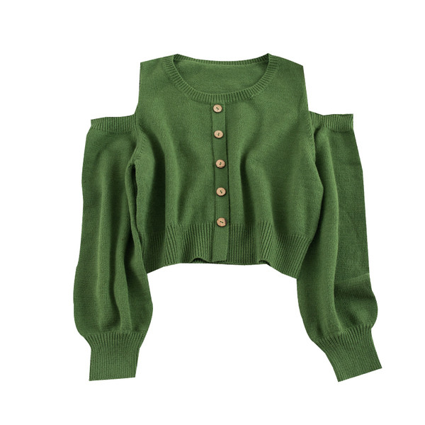 Pulover de dama modern cu nasturi si umerii goi in mai multe culori