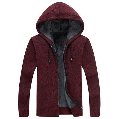 Men`s sweatshirt with a hood in gray, blue and burgundy