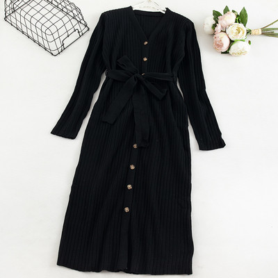 Modern női ruha hosszú karral és övvel, négy színben