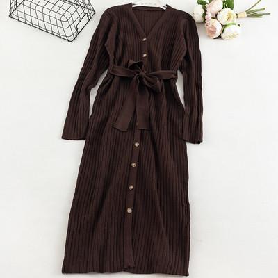 Modern női ruha hosszú karral és övvel, négy színben