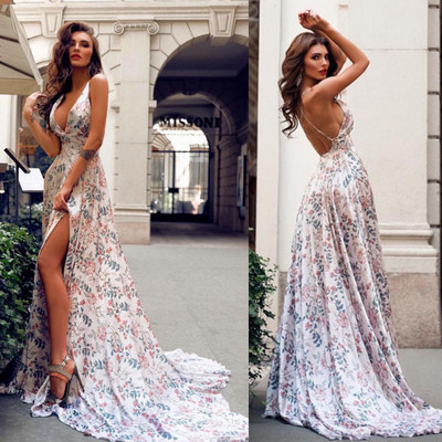 Rochie lungă de damă elegantă, cu model floral și bretele subțiri, în alb