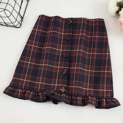 Kockás női szoknya magas derékkal, gombokkal három színben