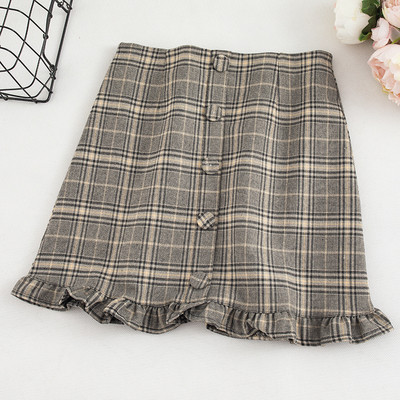 Kockás női szoknya magas derékkal, gombokkal három színben