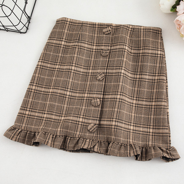 Kockás női szoknya magas derékkal, gombokkal három színben