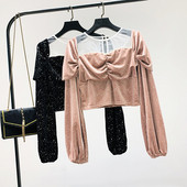 Női blúz új modell tüll és fényes hatású rózsaszín és fekete színben