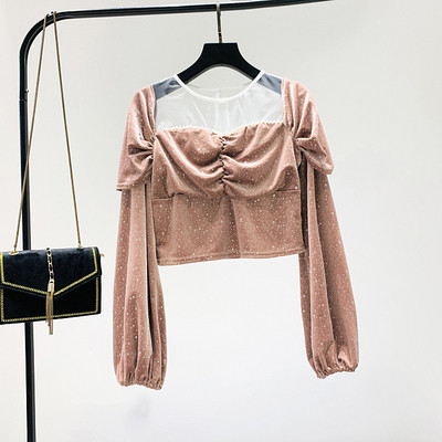 Női blúz új modell tüll és fényes hatású rózsaszín és fekete színben