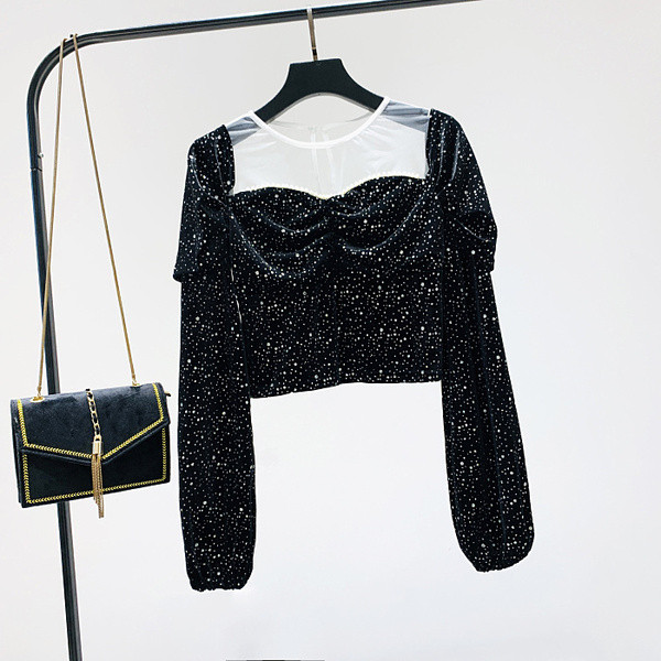 Női blúz új modell tüll és fényes hatású rózsaszín és fekete színben