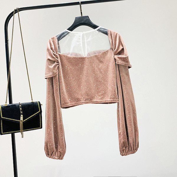 Női blúz új modell tüll és fényes hatású rózsaszín és fekete színben