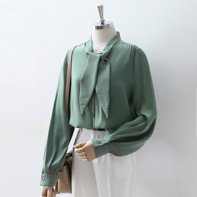 Női ing, sárga és zöld színben megkötő gallérral