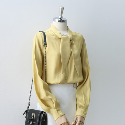 Női ing, sárga és zöld színben megkötő gallérral