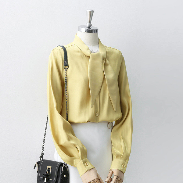 Női ing, sárga és zöld színben megkötő gallérral