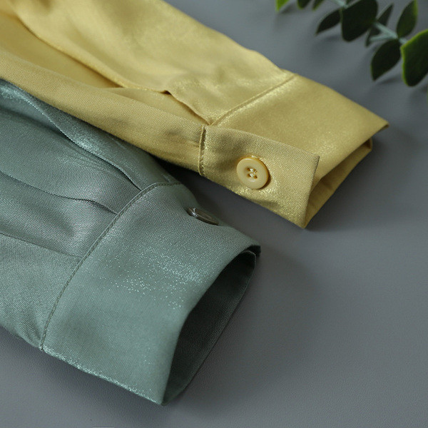 Női ing, sárga és zöld színben megkötő gallérral