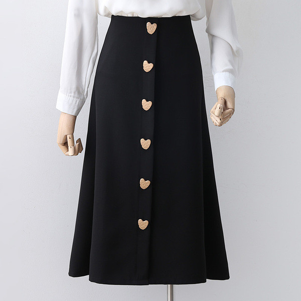 Fusta de dama eleganta cu talie inalta si nasturi aurii in negru