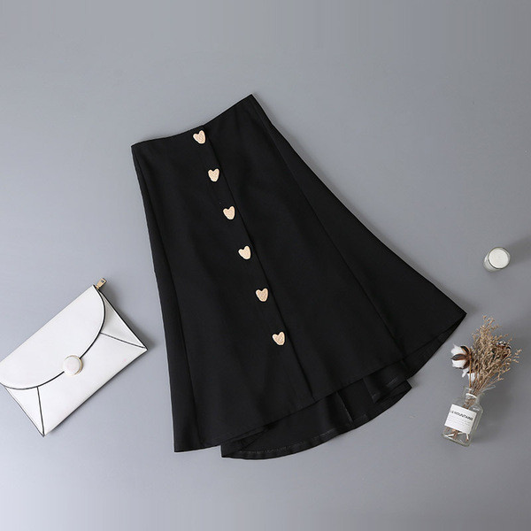 Fusta de dama eleganta cu talie inalta si nasturi aurii in negru