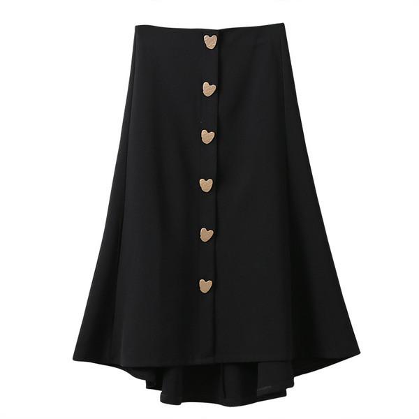 Fusta de dama eleganta cu talie inalta si nasturi aurii in negru
