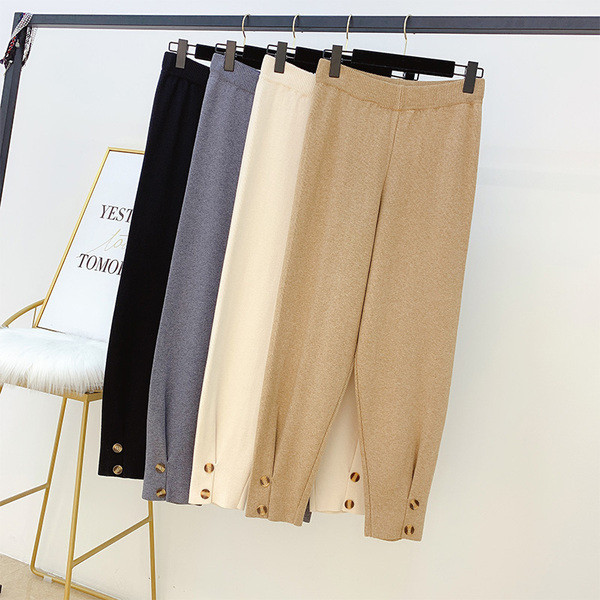 Női alkalmi nadrág gombokkal, magas derékkal