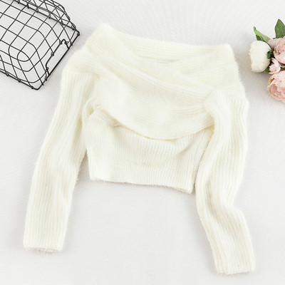 Γυναικείο μοντέρνο πουλόβερ με μακριά μανίκια και γυμνά ώμους σε τέσσερα χρώματα