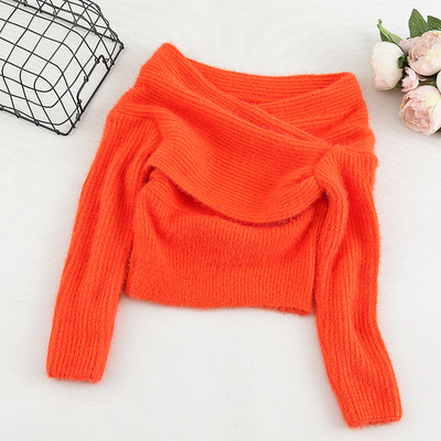 Γυναικείο μοντέρνο πουλόβερ με μακριά μανίκια και γυμνά ώμους σε τέσσερα χρώματα