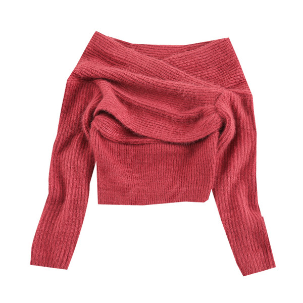 Γυναικείο μοντέρνο πουλόβερ με μακριά μανίκια και γυμνά ώμους σε τέσσερα χρώματα