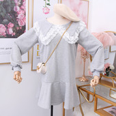 Rochie de dama casual model nou cu dantela in gri si negru