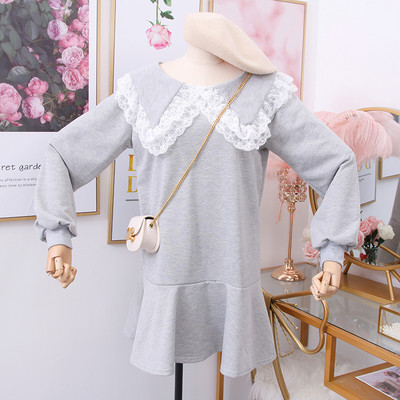 Rochie de dama casual model nou cu dantela in gri si negru